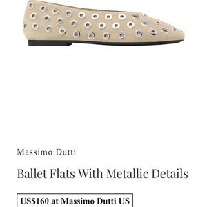 Massimo Dutti Stylish Silver Riveted Leather Women's Ballet Flats NWT